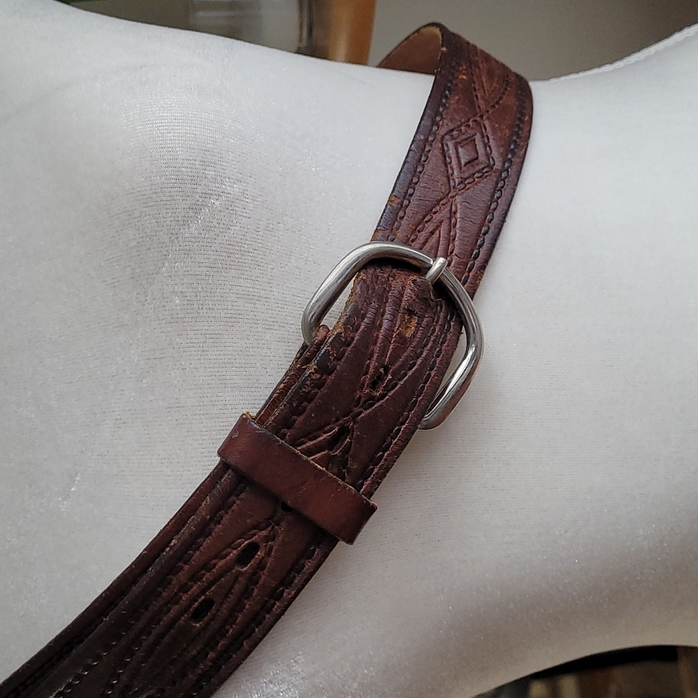 Embossed Brown Leather Men's Size 42 Western Style Cowboy Belt